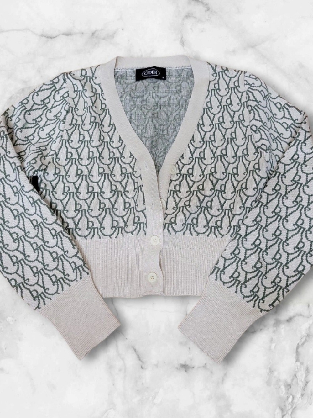 Cider Cream & Sage Monogram V-Neck Cropped Cardigan